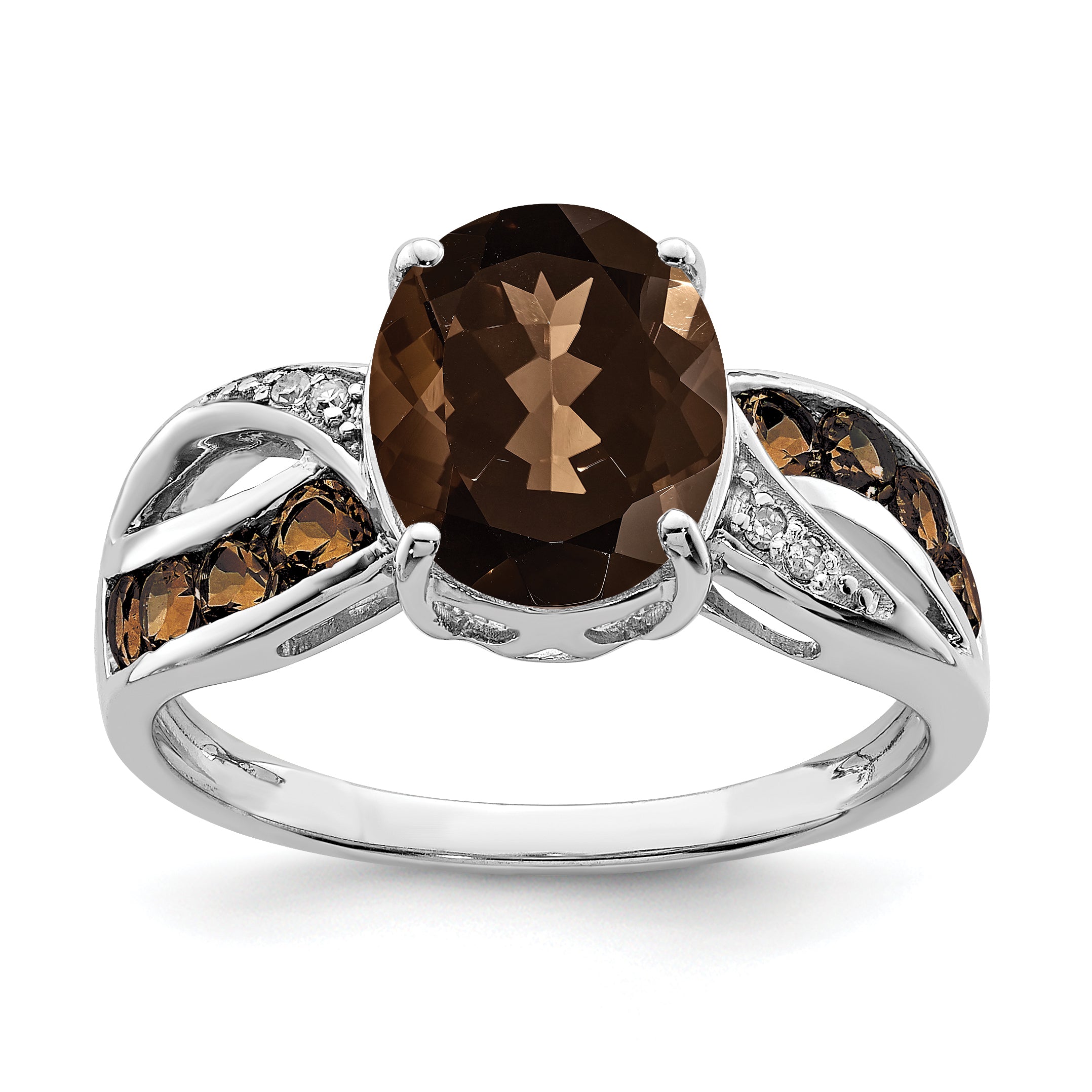 Sterling Silver Rhodium Diam. & Smoky Quartz Ring Main image