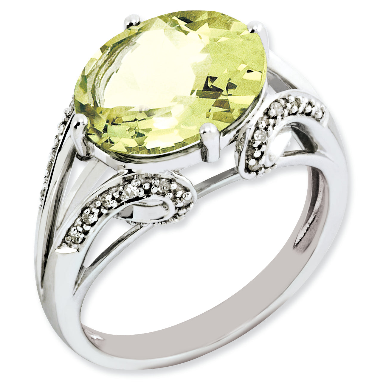 Sterling Silver Rhodium-plated Oval Diamond & Lemon Quartz Ring Main image