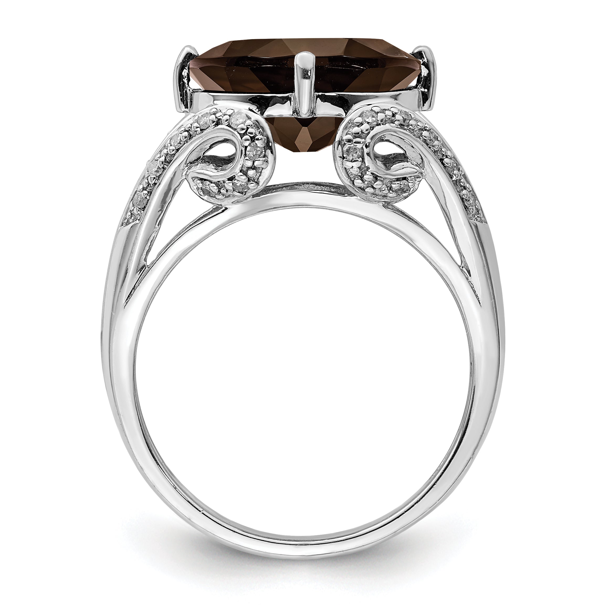 Sterling Silver Rhodium Oval Diam. & Smoky Quartz Ring Secondary image