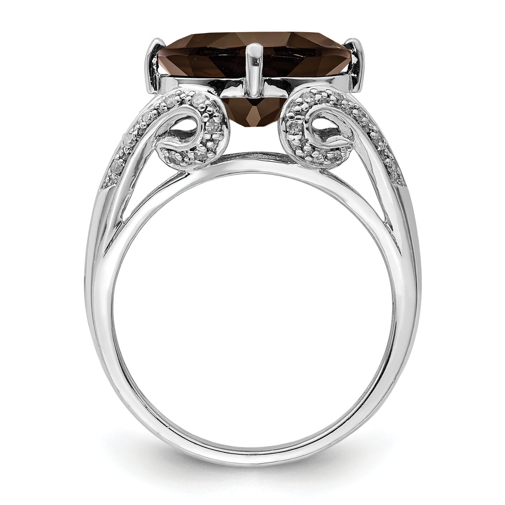 Sterling Silver Rhodium Oval Diam. & Smoky Quartz Ring