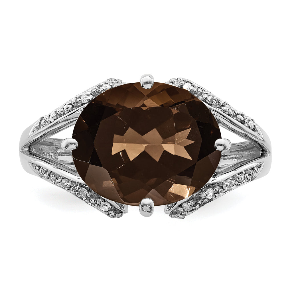 Sterling Silver Rhodium Oval Diam. & Smoky Quartz Ring