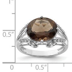 Sterling Silver Rhodium Oval Diam. & Smoky Quartz Ring