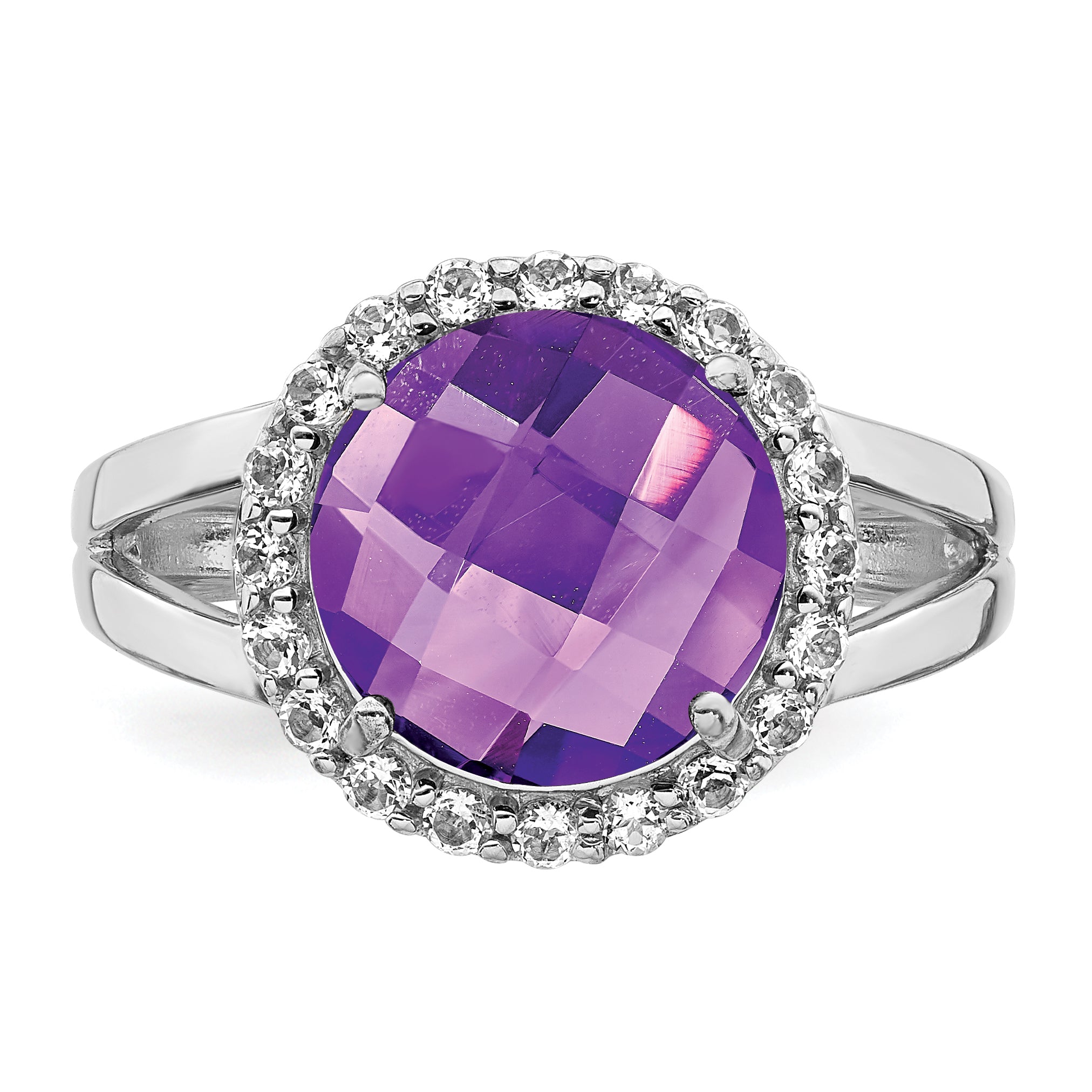 Sterling Silver Rhodium-plated Amethyst & White Topaz Ring