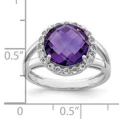 Sterling Silver Rhodium-plated Amethyst & White Topaz Ring