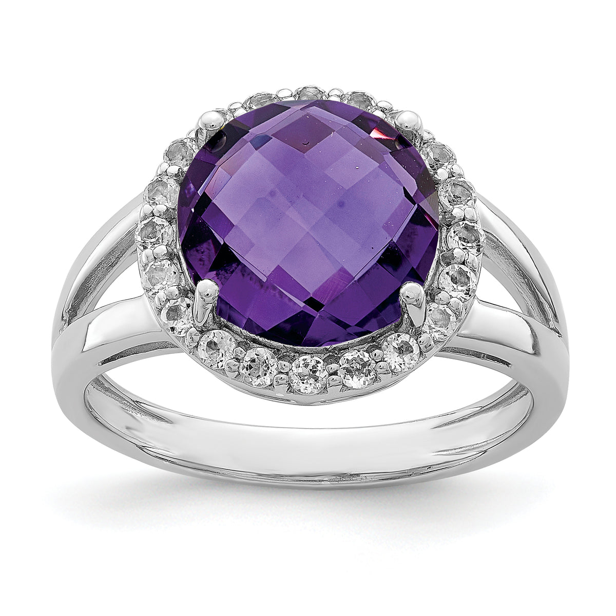 Sterling Silver Rhodium-plated Amethyst & White Topaz Ring