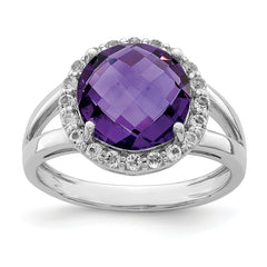 Sterling Silver Rhodium-plated Amethyst & White Topaz Ring