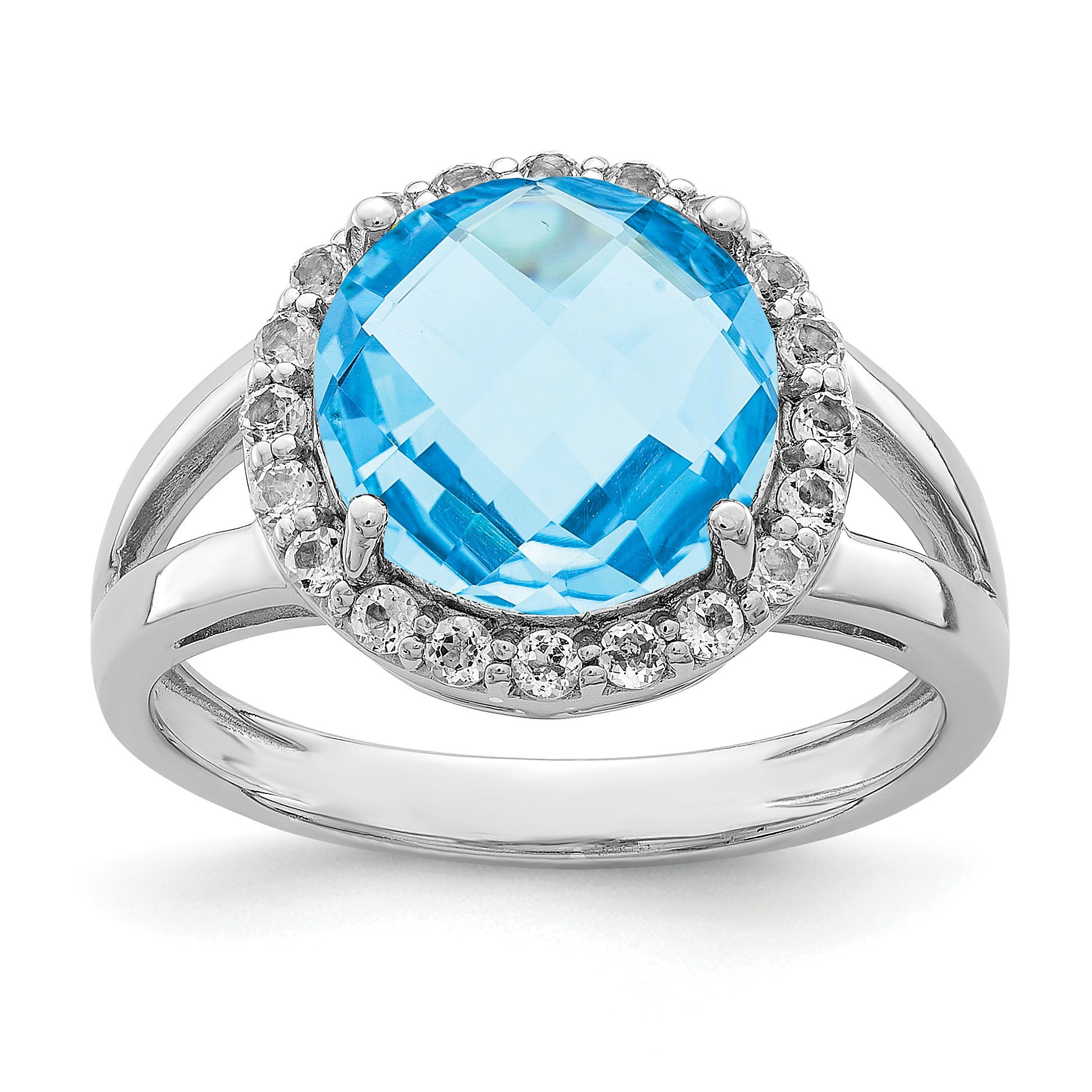 Sterling Silver Rhodium Blue & White Topaz Ring Main image