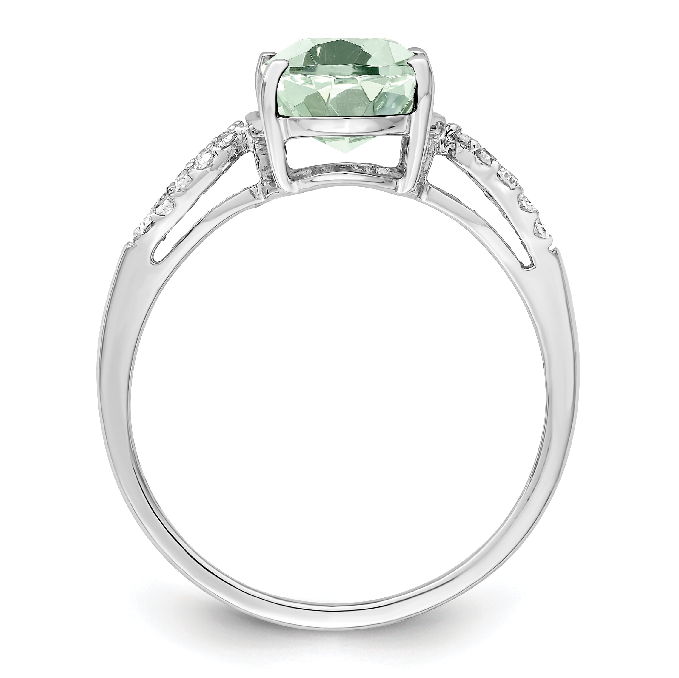 Sterling Silver Rhodium Green Quartz & Diam. Ring