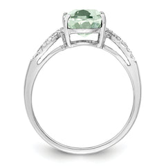 Sterling Silver Rhodium Green Quartz & Diam. Ring