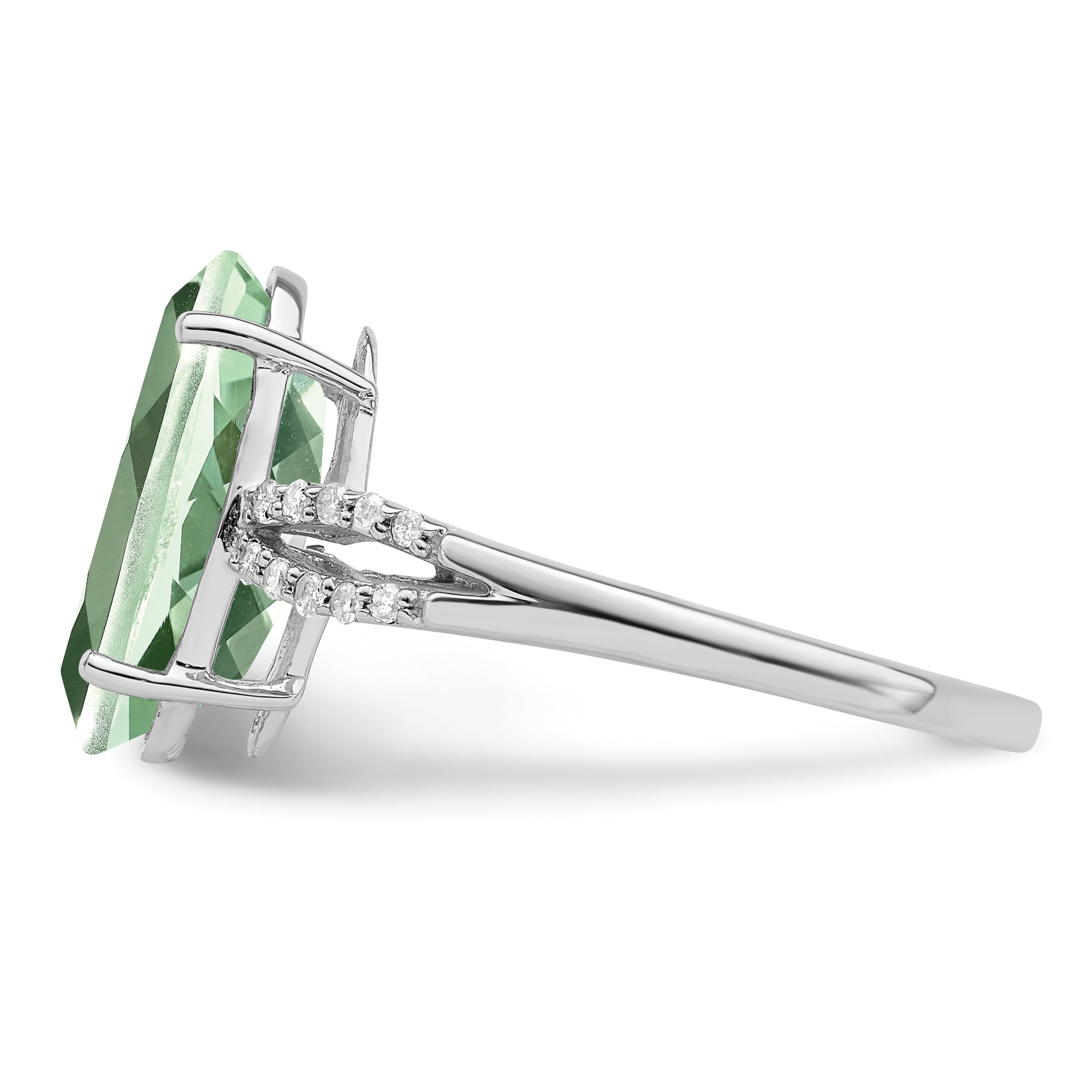 Sterling Silver Rhodium Green Quartz & Diam. Ring