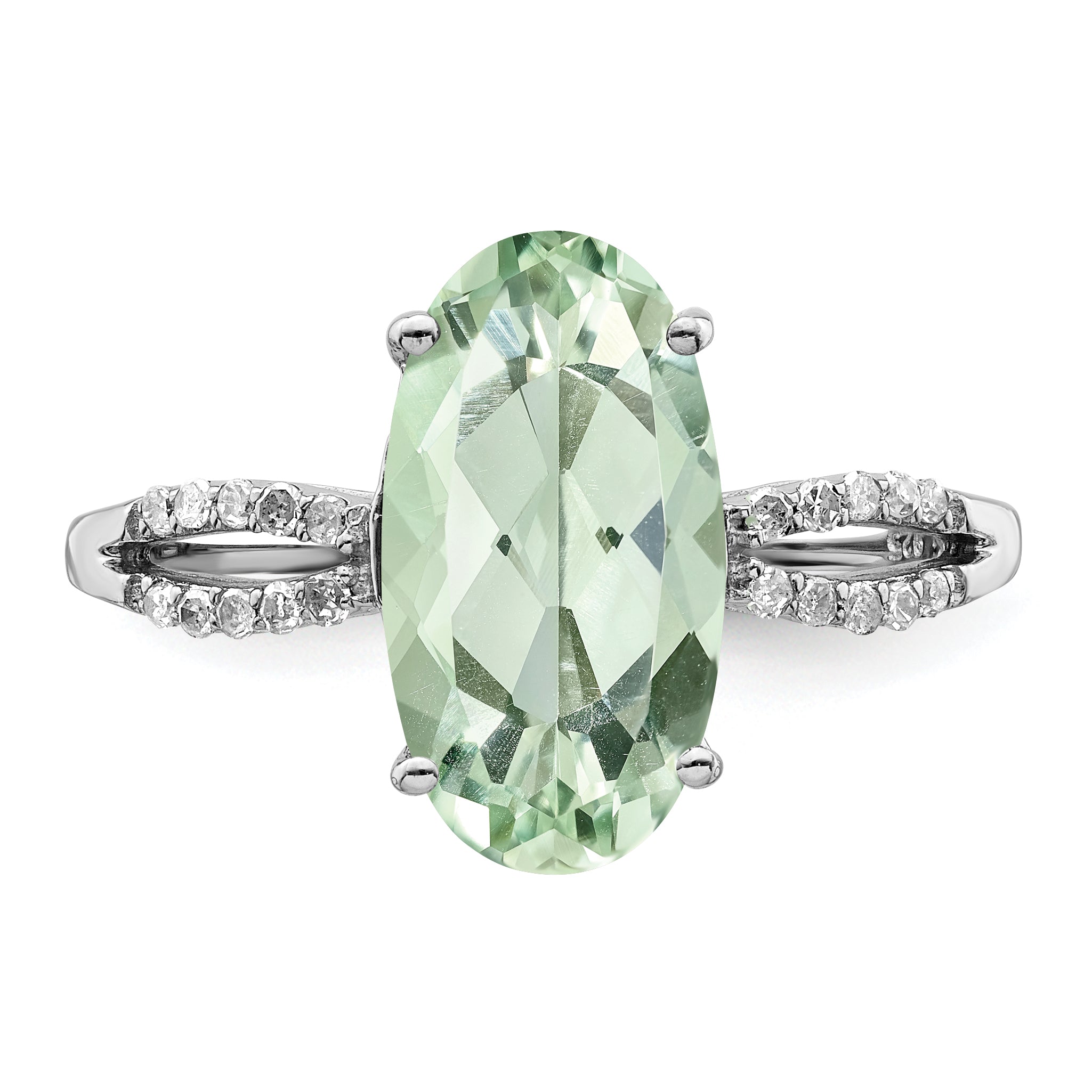 Sterling Silver Rhodium Green Quartz & Diam. Ring