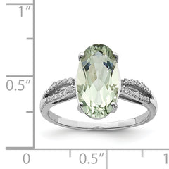 Sterling Silver Rhodium Green Quartz & Diam. Ring