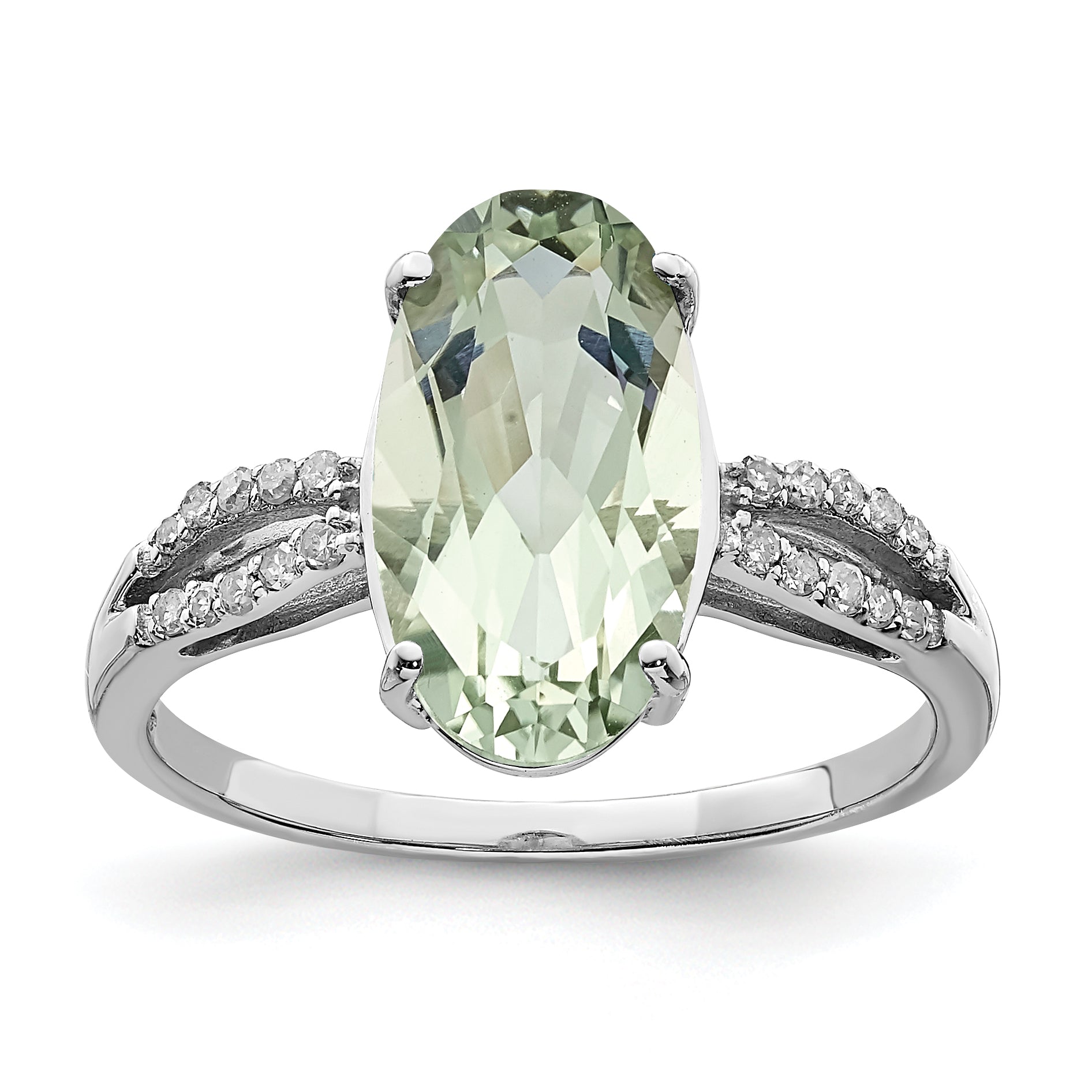 Sterling Silver Rhodium Green Quartz & Diam. Ring Main image