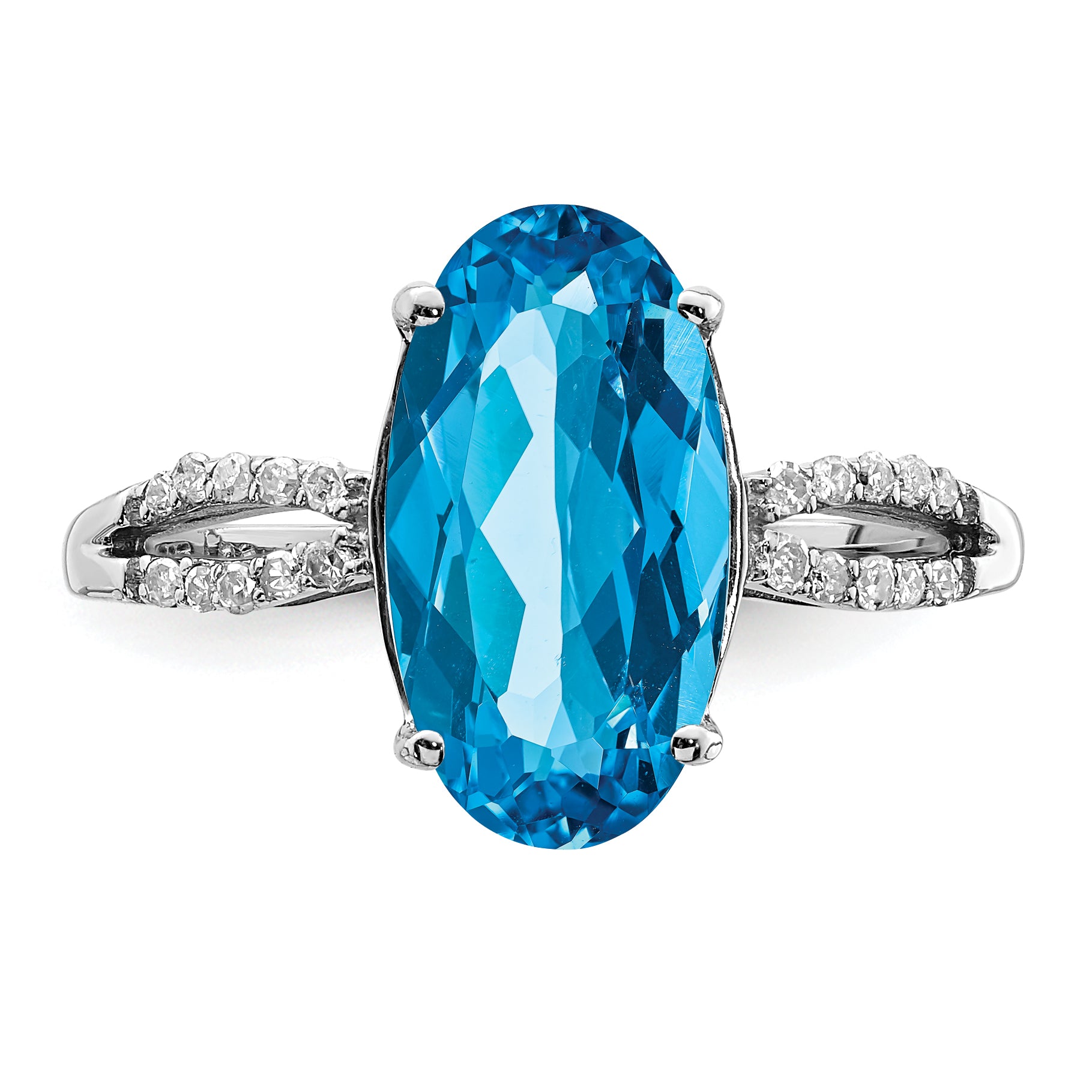 Sterling Silver Rhodium Oval Blue Topaz & Diam. Ring