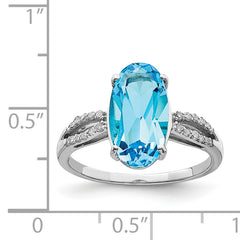 Sterling Silver Rhodium Oval Blue Topaz & Diam. Ring