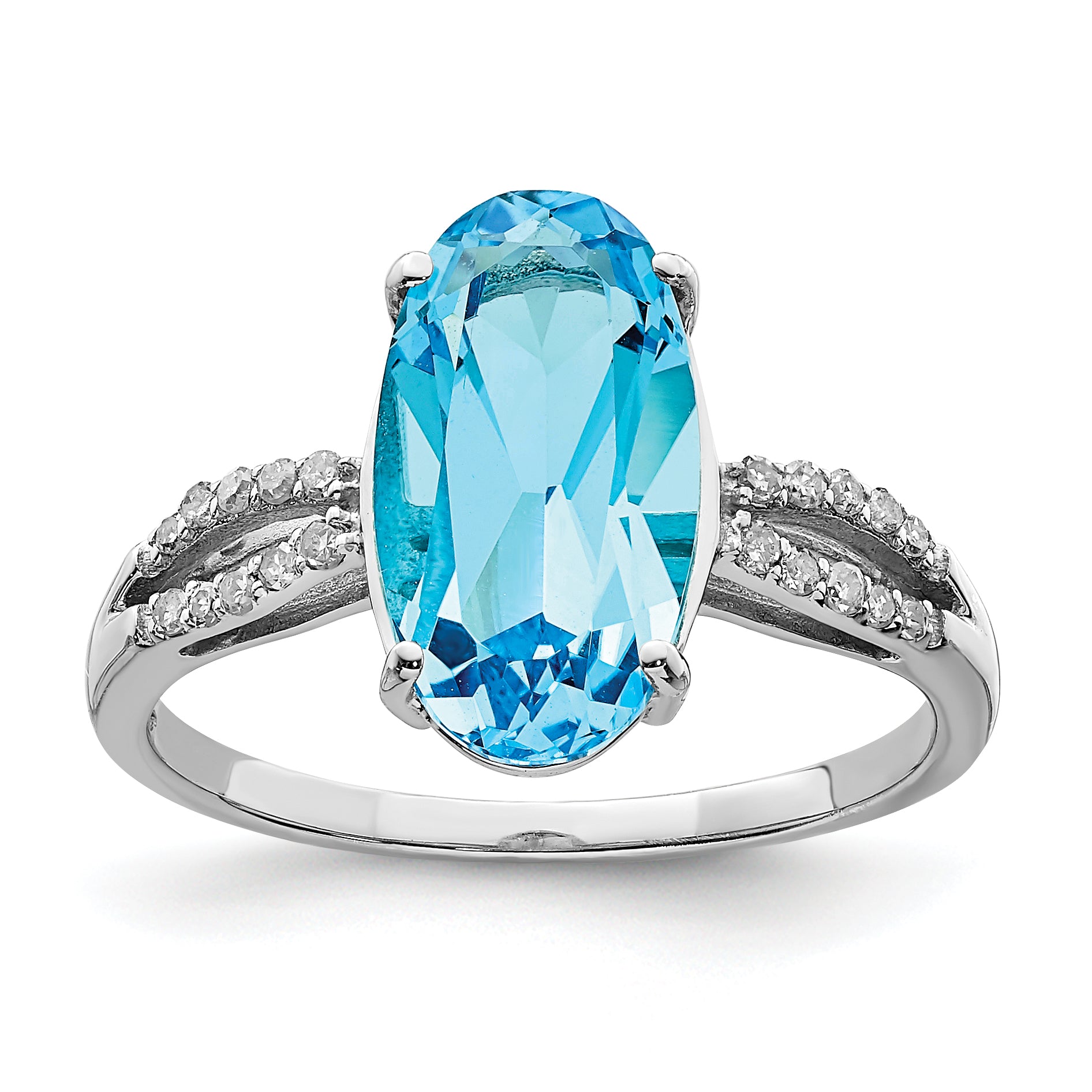 Sterling Silver Rhodium Oval Blue Topaz & Diam. Ring Main image