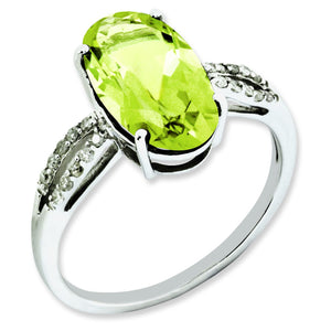 Oval Diamond Quartz Ring in Sterling Silver, 13x7mm (0.1 ct. tw.), Size 7 - Sophia Jewelers