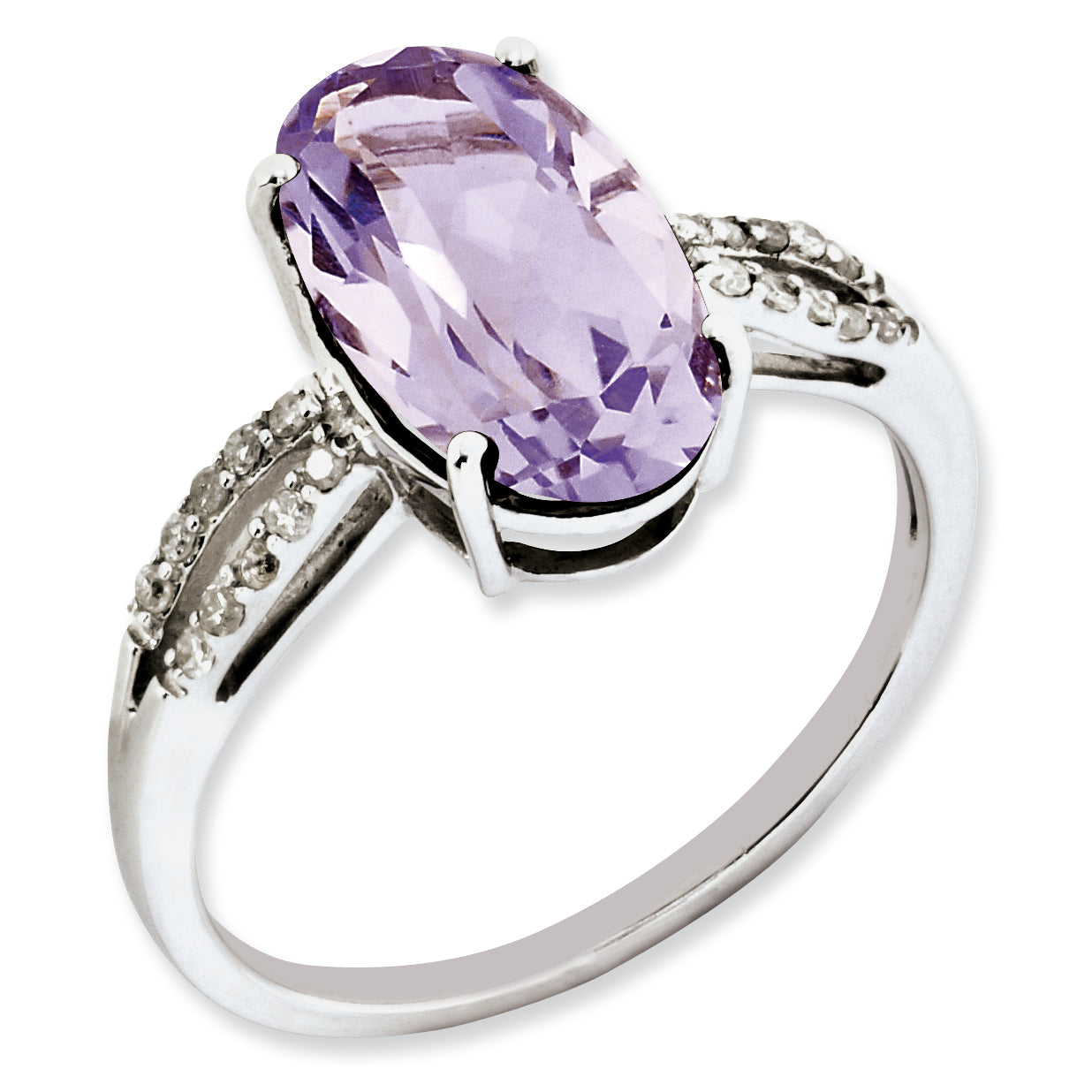 Sterling Silver Rhodium-plated Oval Diamond & Pink Quartz Ring Main image
