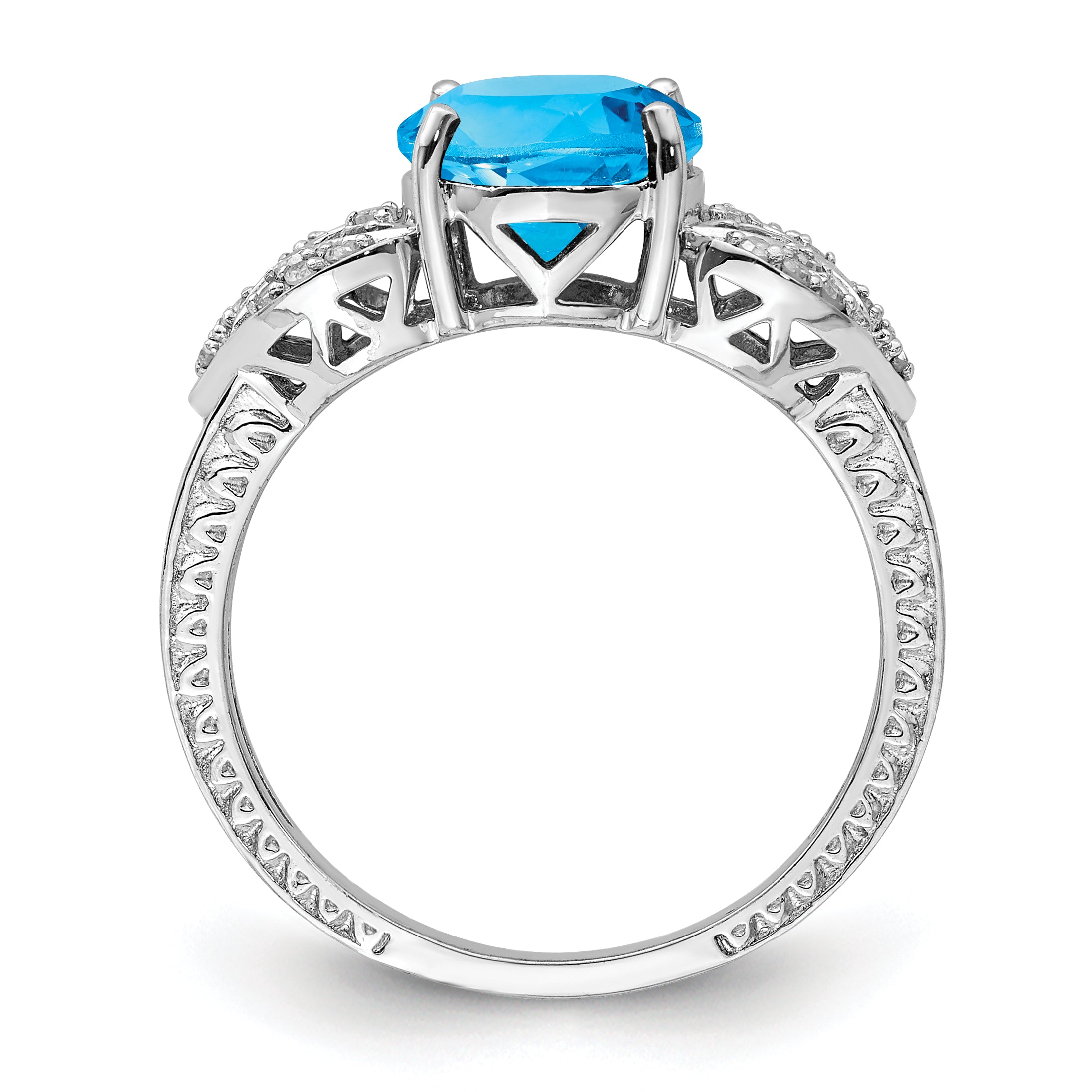 Sterling Silver Rhodium Oval Blue Topaz & Diam. Ring Secondary image