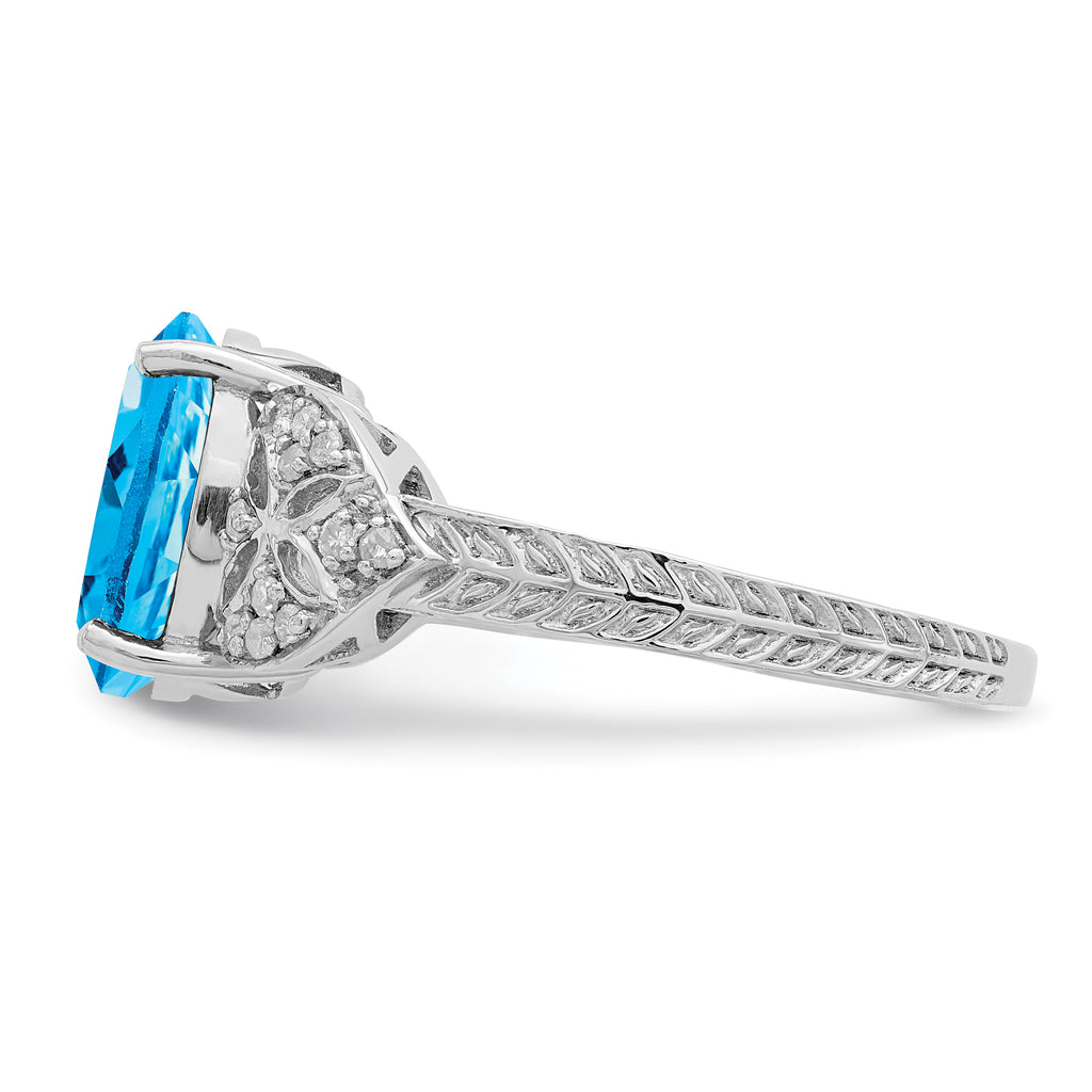 Sterling Silver Rhodium Oval Blue Topaz & Diam. Ring