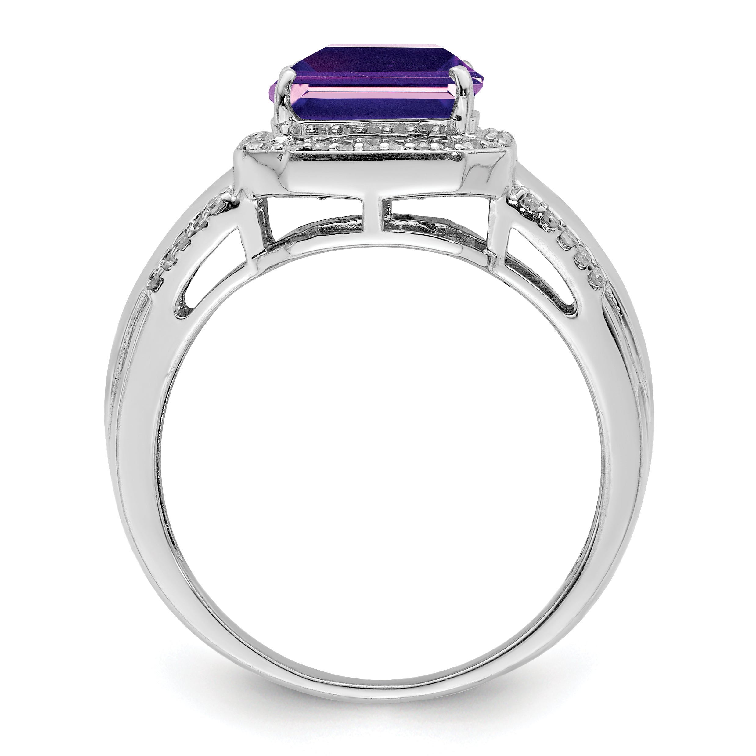 Sterling Silver Rhodium-plated Square Amethyst & Diamond Ring Secondary image