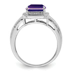 Sterling Silver Rhodium-plated Square Amethyst & Diamond Ring