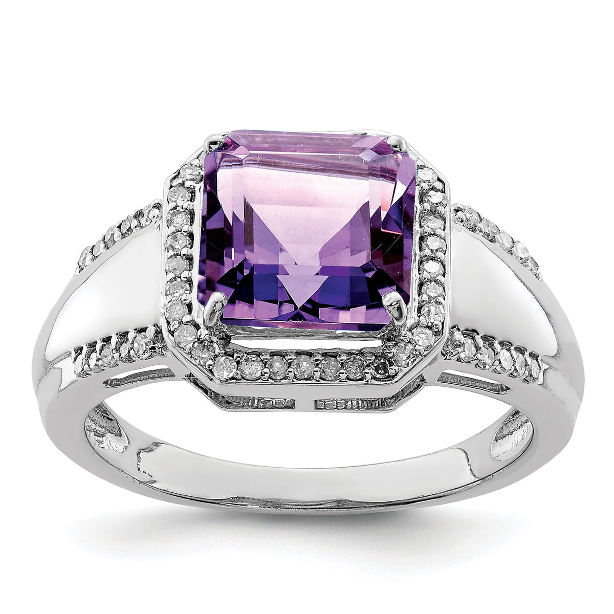 Square Amethyst & Diamond Ring in Sterling Silver (0.22 ct. tw.), Size 7 - Sophia Jewelers Main image