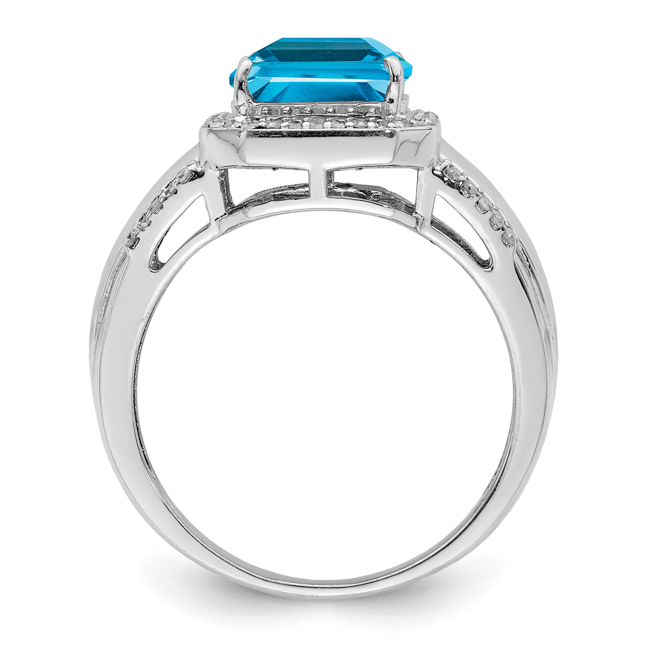 Sterling Silver Rhodium Square Blue Topaz & Diam. Ring