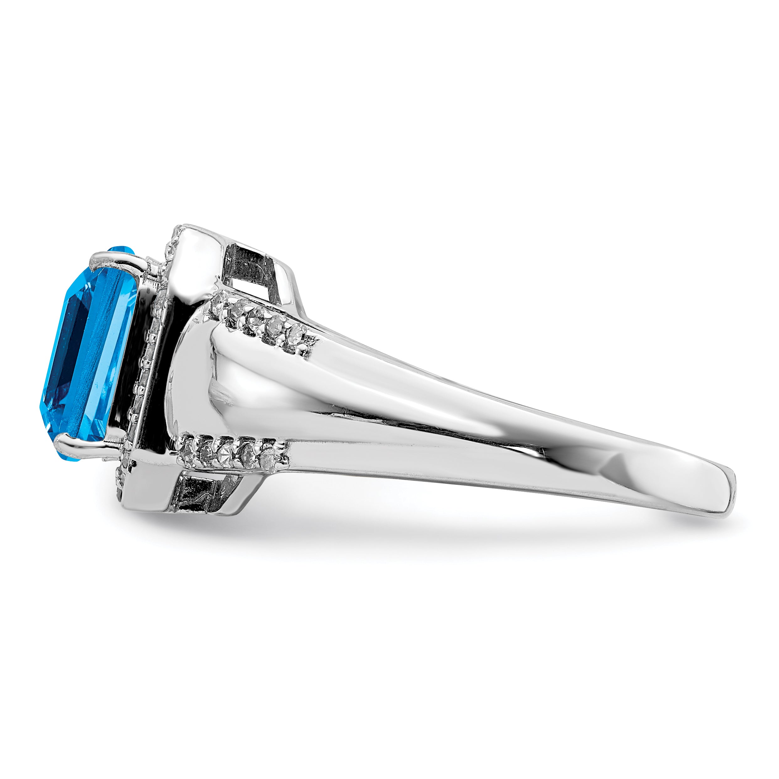 Sterling Silver Rhodium Square Blue Topaz & Diam. Ring