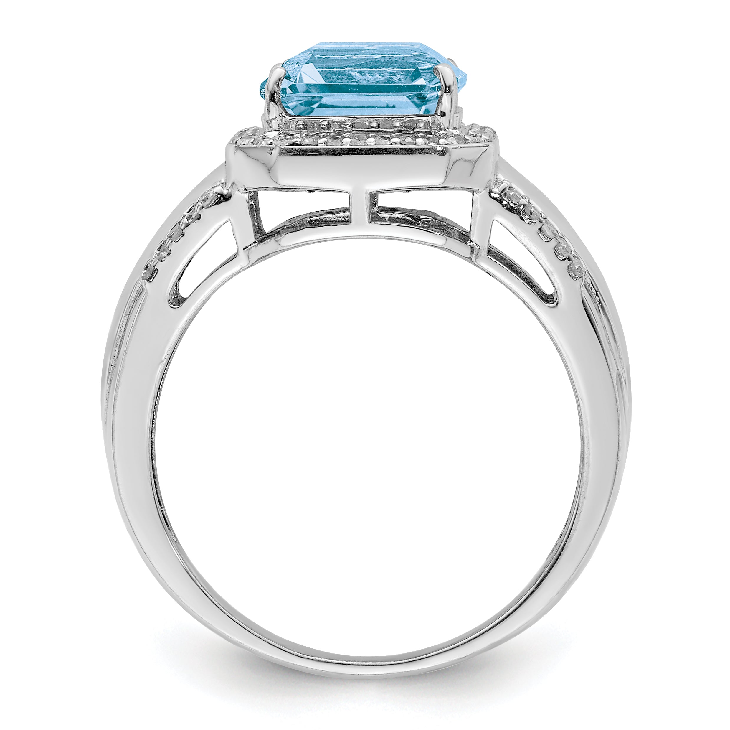 Sterling Silver Rhodium Diam. & Sky Blue Topaz Ring