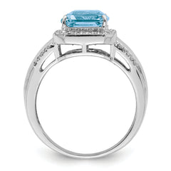 Sterling Silver Rhodium Diam. & Sky Blue Topaz Ring