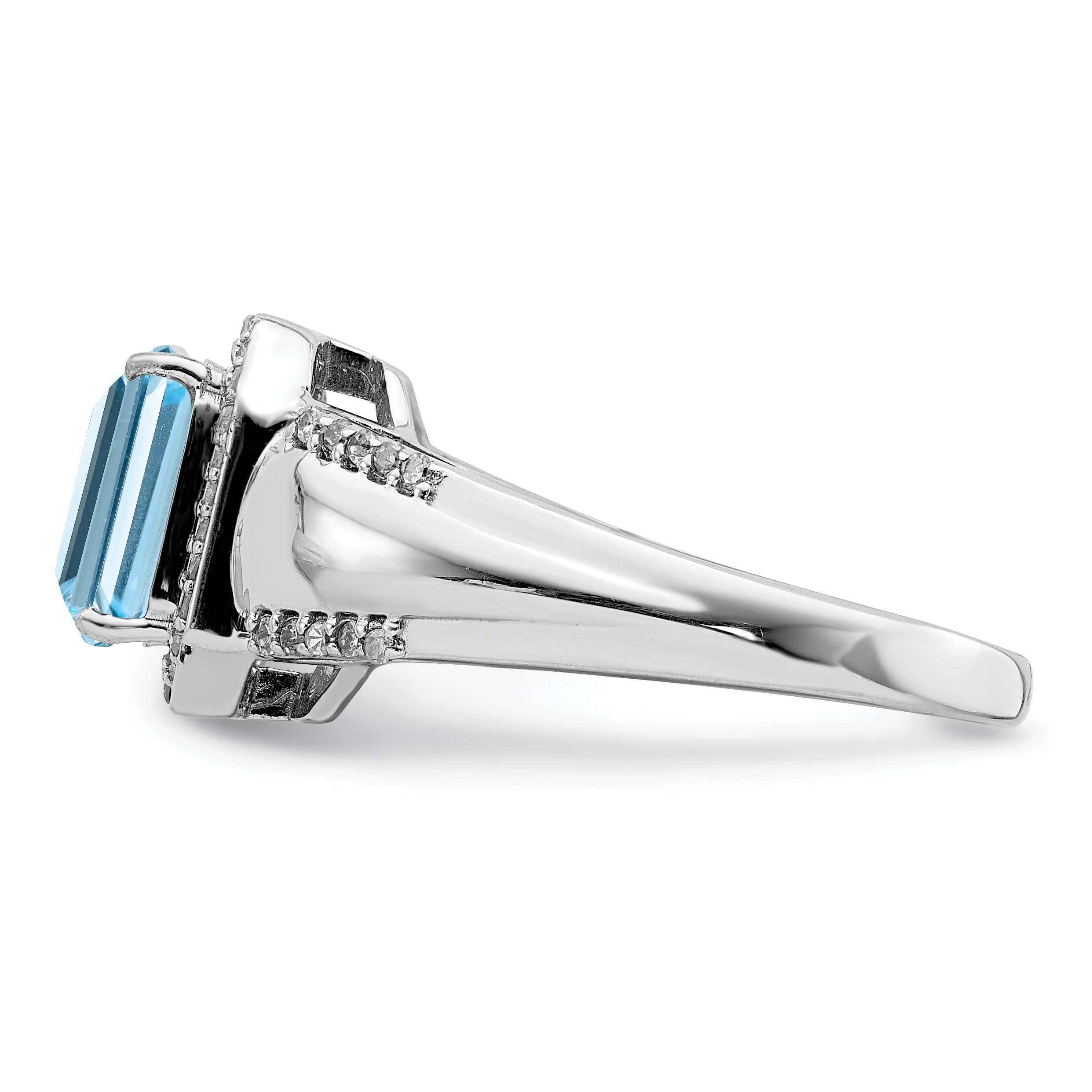 Sterling Silver Rhodium Diam. & Sky Blue Topaz Ring