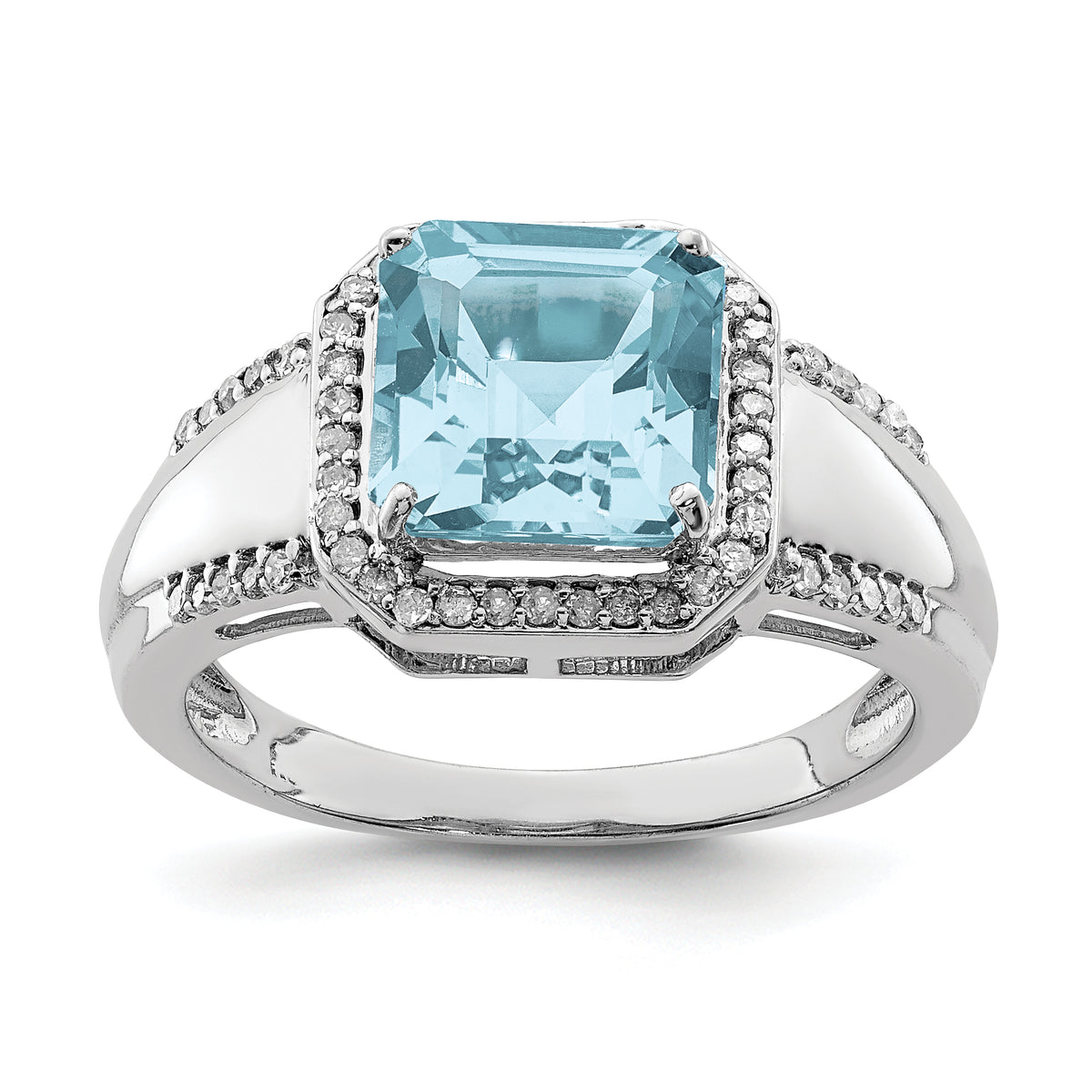 Sterling Silver Rhodium Diam. & Sky Blue Topaz Ring