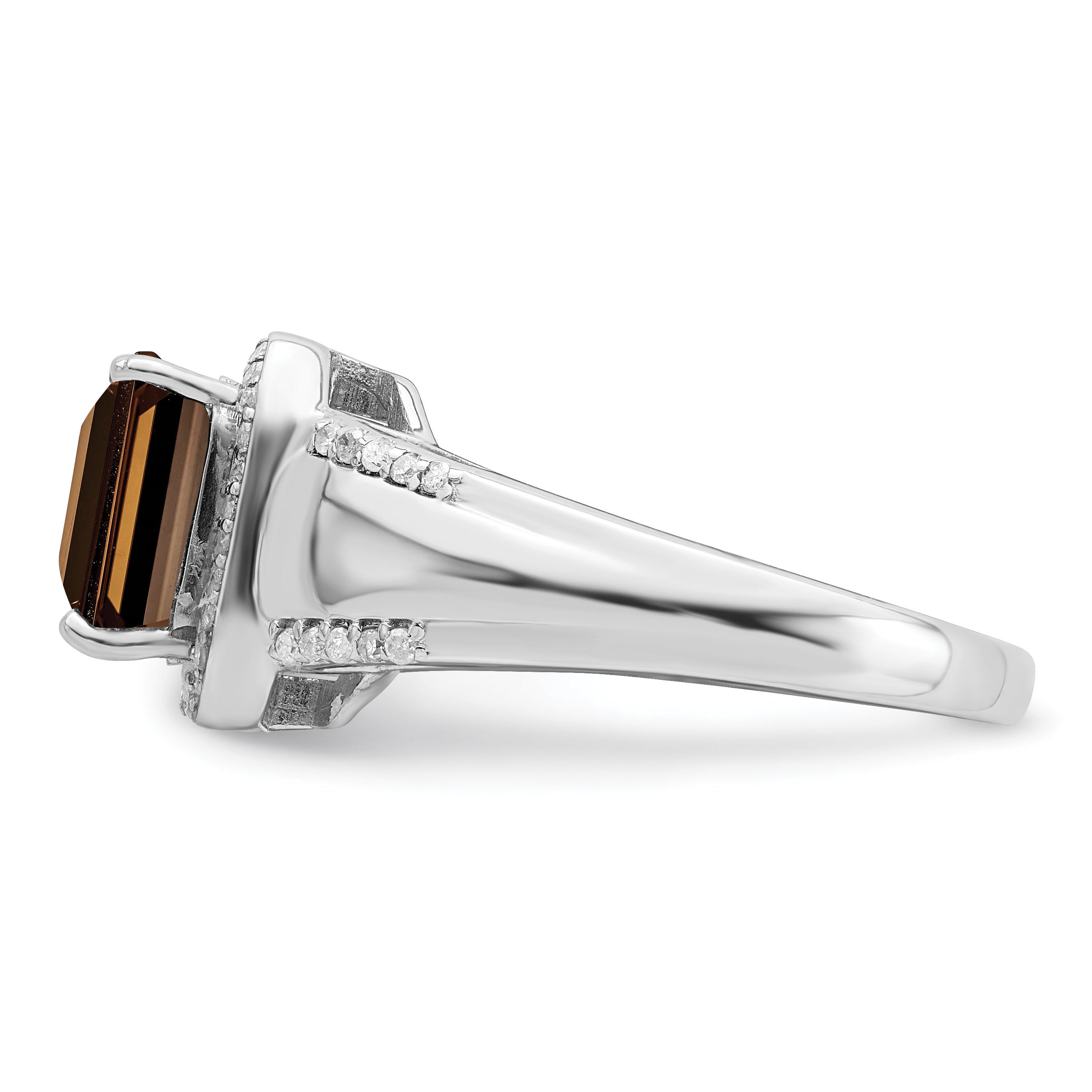 Sterling Silver Rhodium Square Diam. & Smoky Quartz Ring