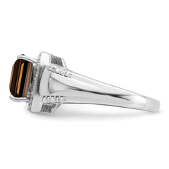 Sterling Silver Rhodium Square Diam. & Smoky Quartz Ring
