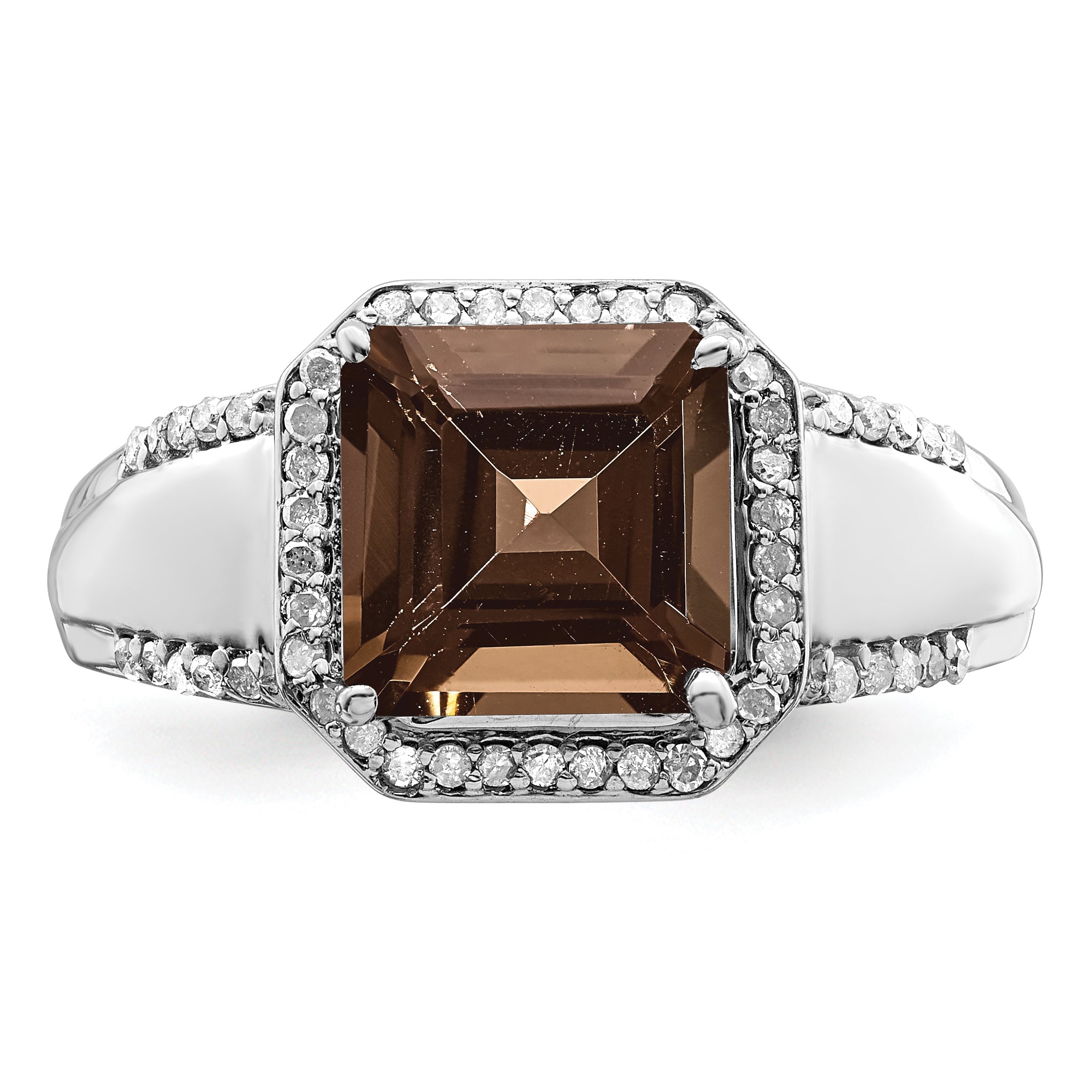 Sterling Silver Rhodium Square Diam. & Smoky Quartz Ring