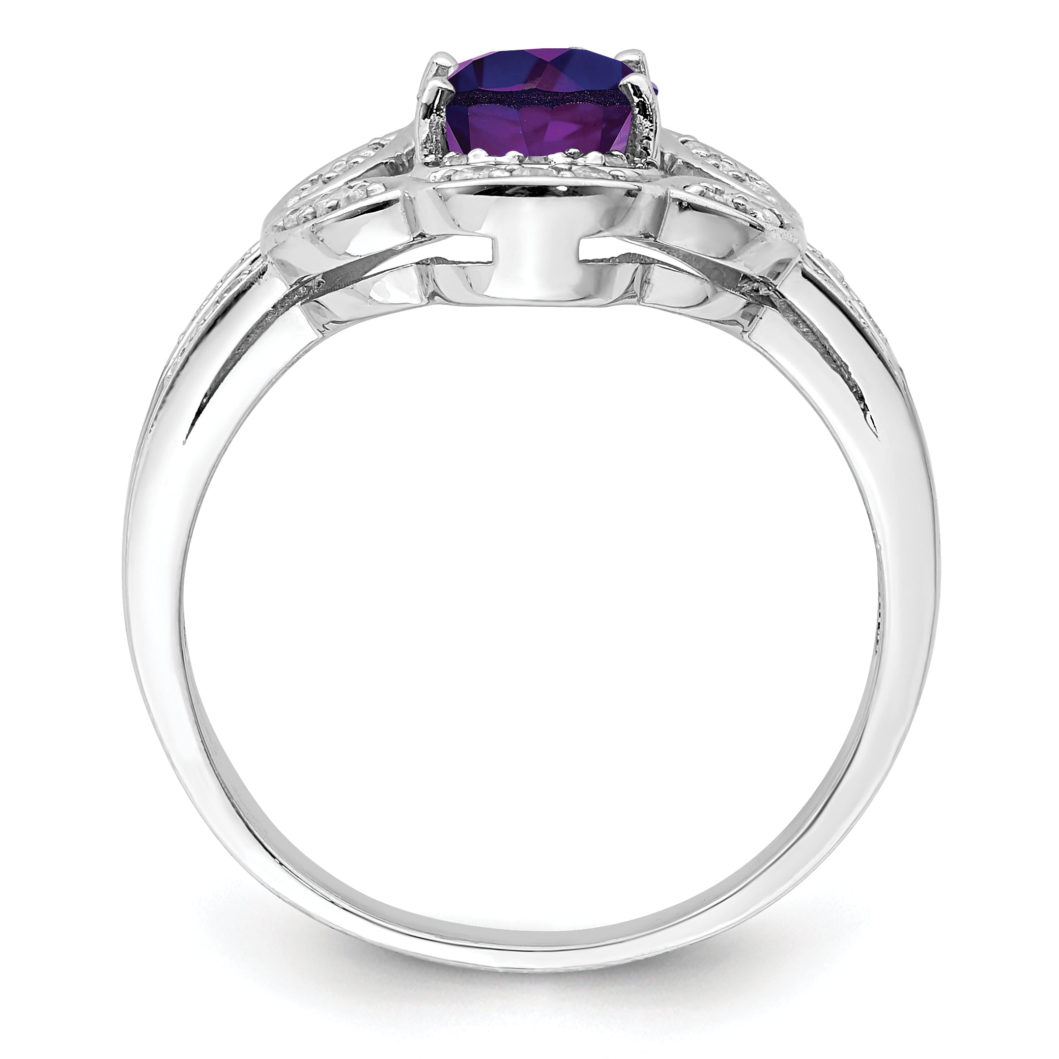 Sterling Silver Rhodium-plated Oval Amethyst & Diamond Ring Secondary image