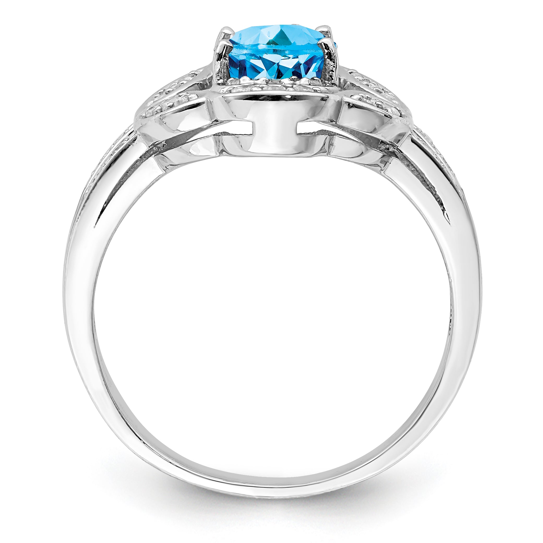 Sterling Silver Rhodium Blue Topaz & Diam. Ring