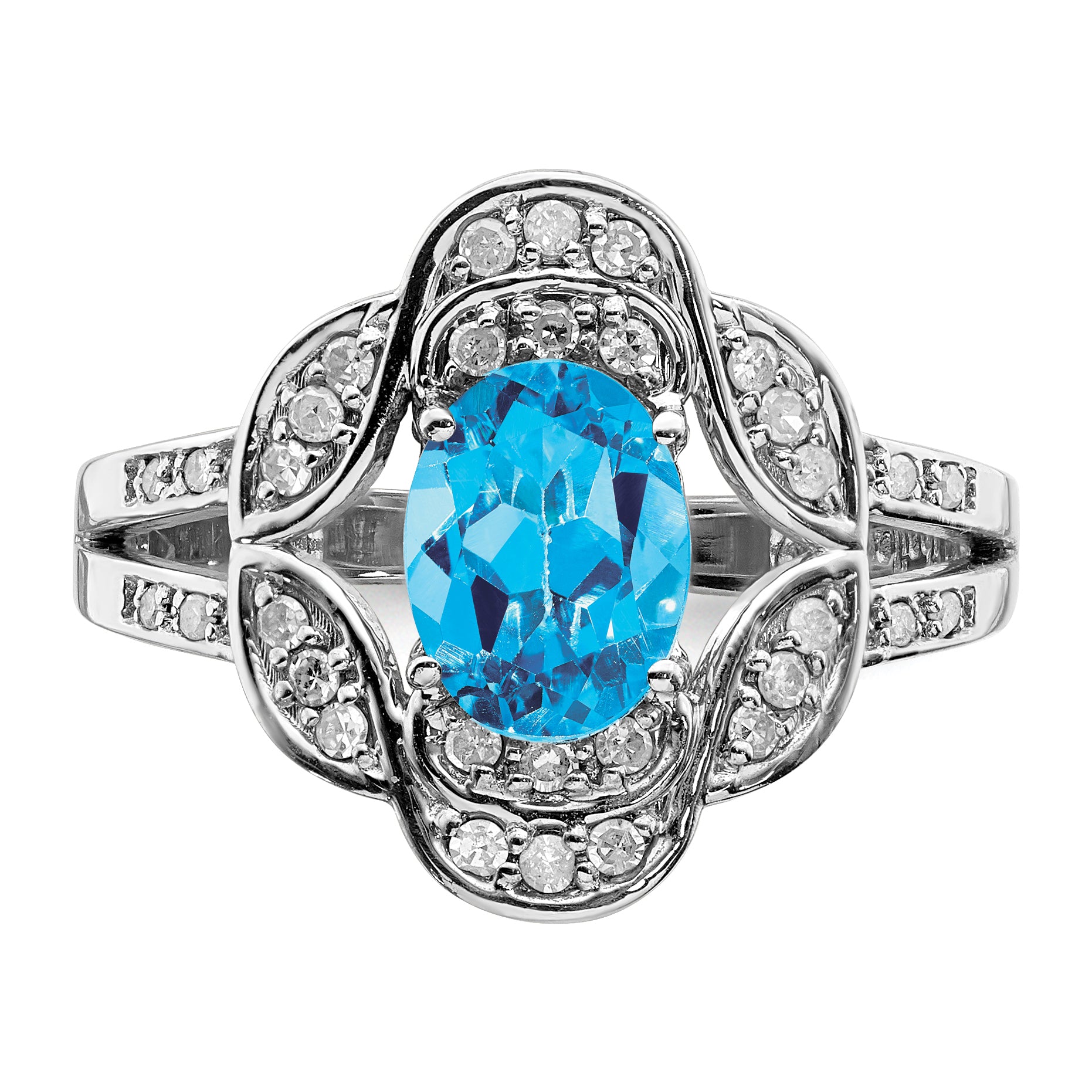 Sterling Silver Rhodium Blue Topaz & Diam. Ring