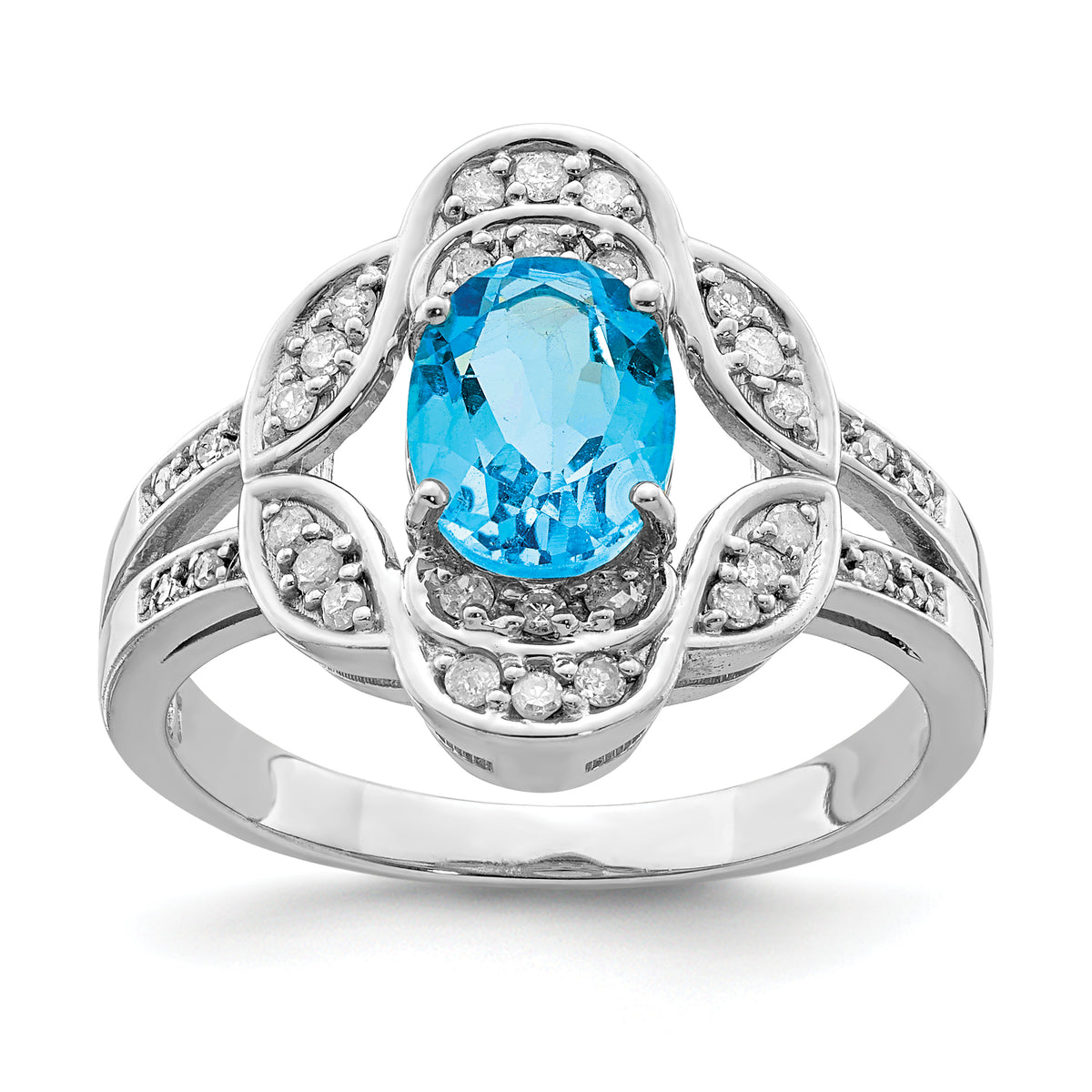 Sterling Silver Rhodium Blue Topaz & Diam. Ring