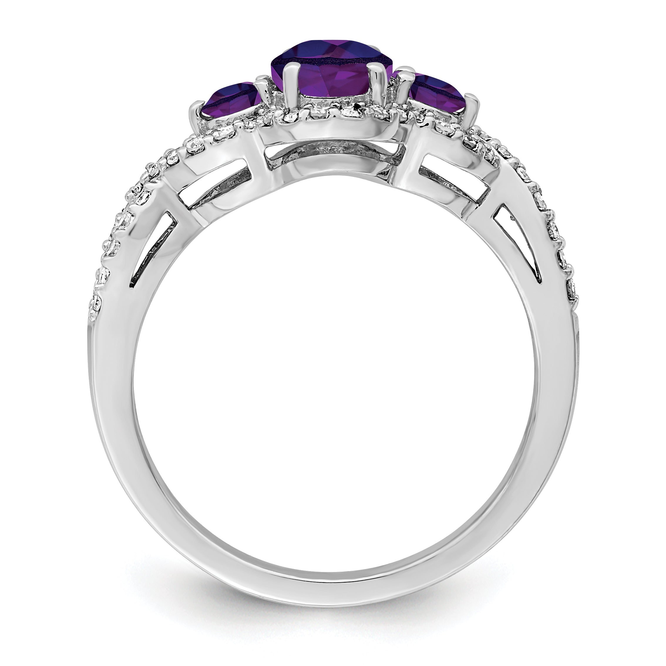 Sterling Silver Rhodium-plated Oval Amethyst & Diamond Ring Secondary image