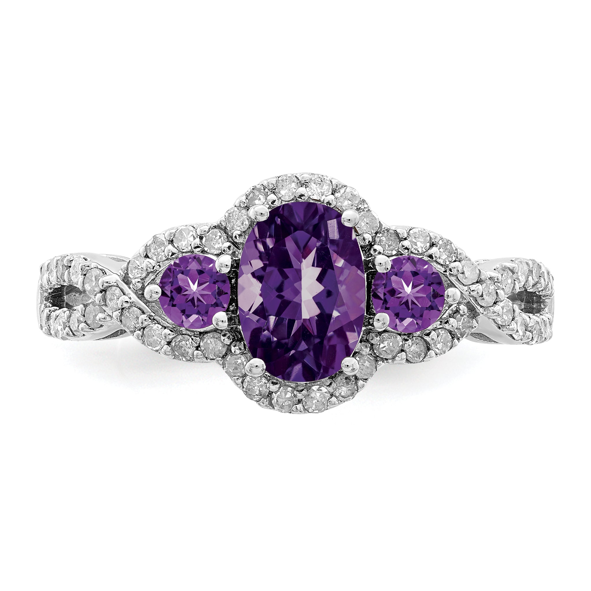 Sterling Silver Rhodium-plated Amethyst & Diamond Ring