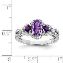 Sterling Silver Rhodium-plated Amethyst & Diamond Ring