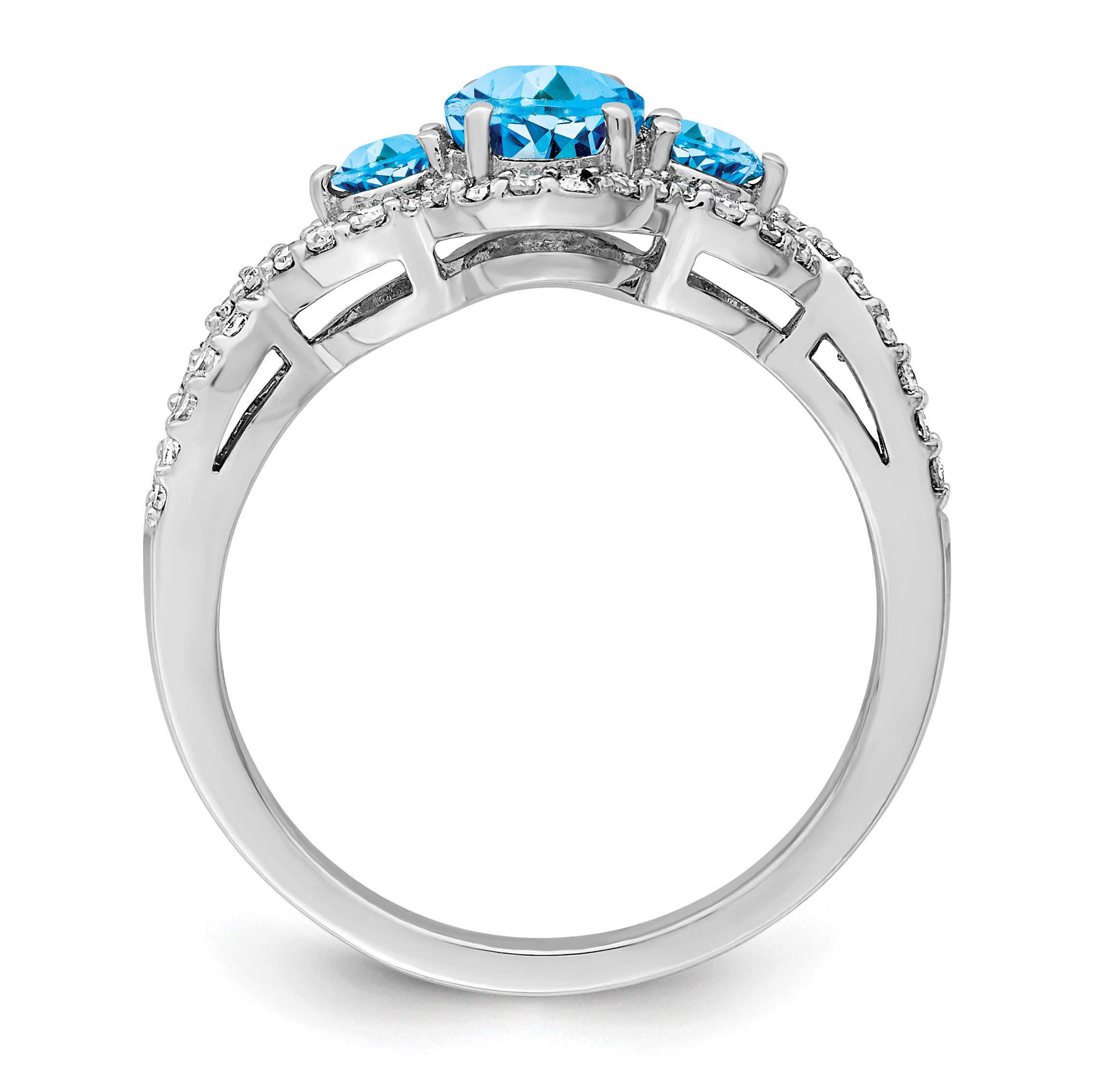 Sterling Silver Rhodium Oval Blue Topaz & Diam. Ring Secondary image