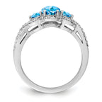 Sterling Silver Rhodium Oval Blue Topaz & Diam. Ring