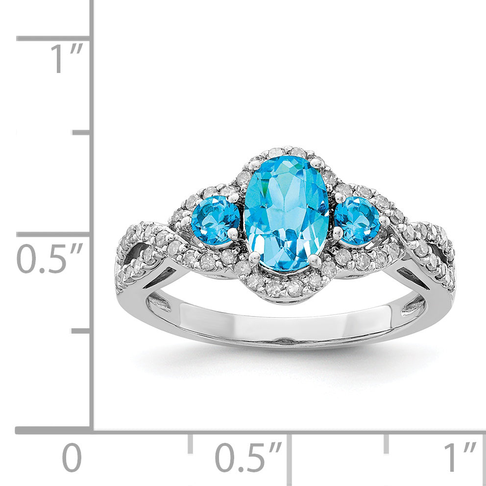 Sterling Silver Rhodium Oval Blue Topaz & Diam. Ring