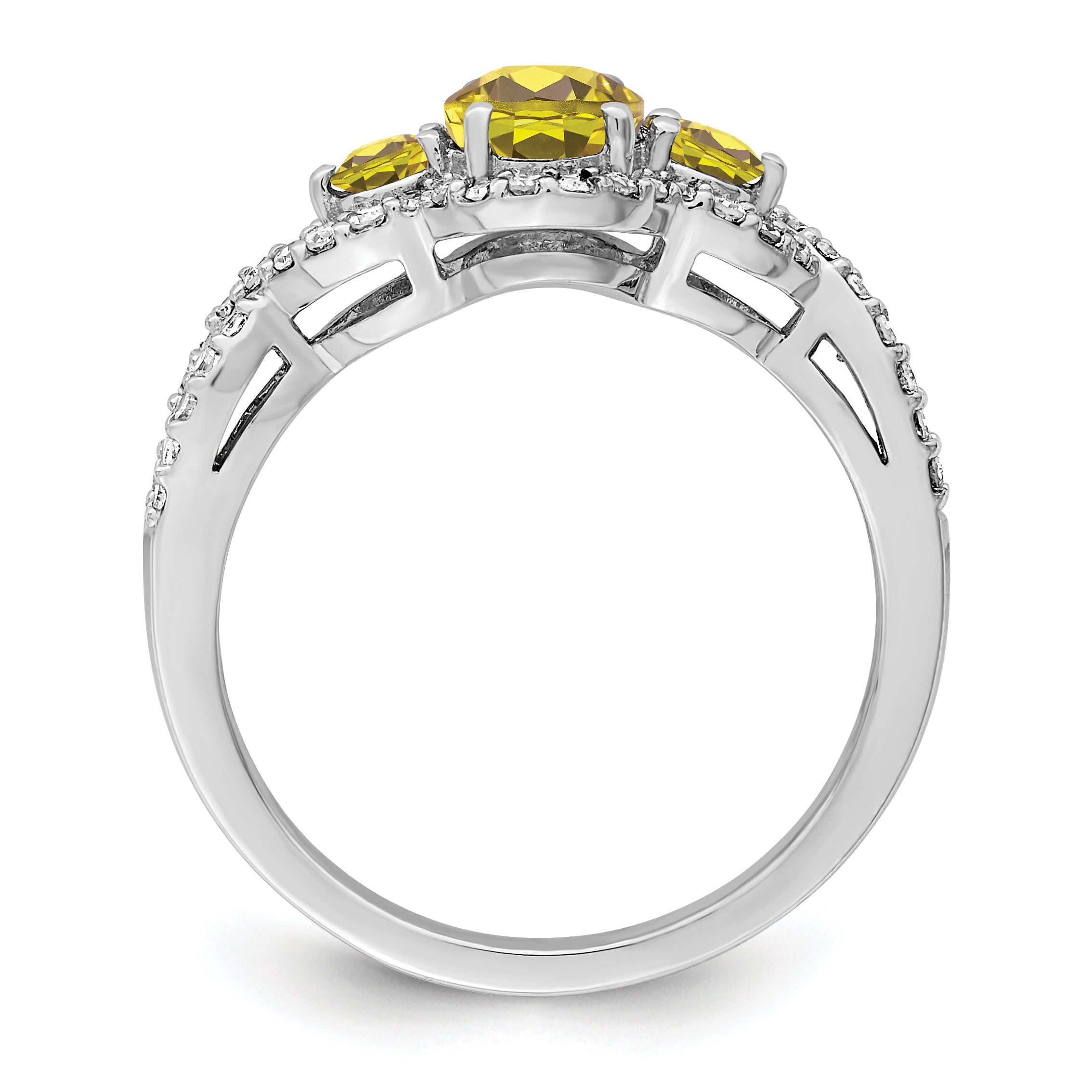 Sterling Silver Rhodium Oval Diam. & Lemon Quartz Ring