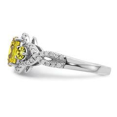 Sterling Silver Rhodium Oval Diam. & Lemon Quartz Ring