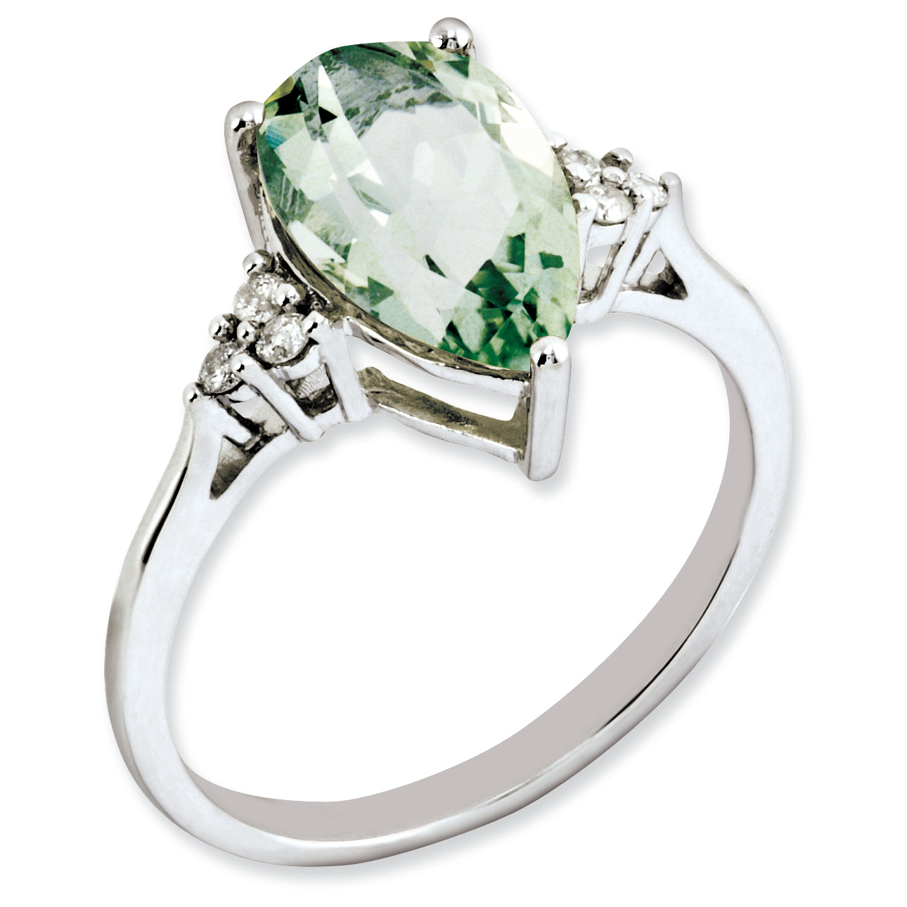 Sterling Silver Rhodium-plated Diamond & Green Quartz Ring