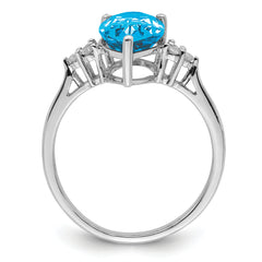 Sterling Silver Rhodium Blue Topaz & Diam. Ring